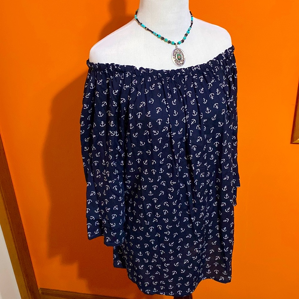 VENUS Anchor Print Top ~ 3/4 Bell Sleeves ~Navy Blue - NWT!